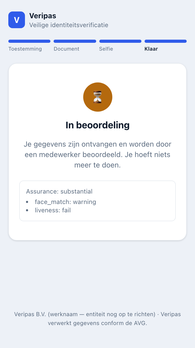Mobiel afrondingsscherm na de verificatie